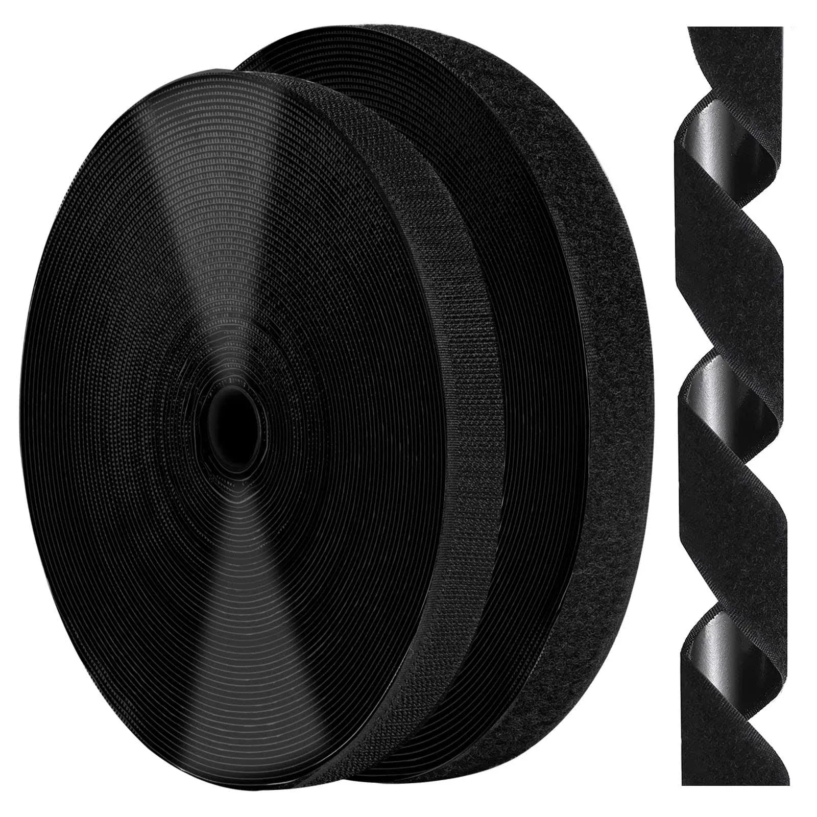 Nurkul 3/4 inch x 82 Feet / 25m Black Self Adhesive Hook and Loop Tape Sticky ...