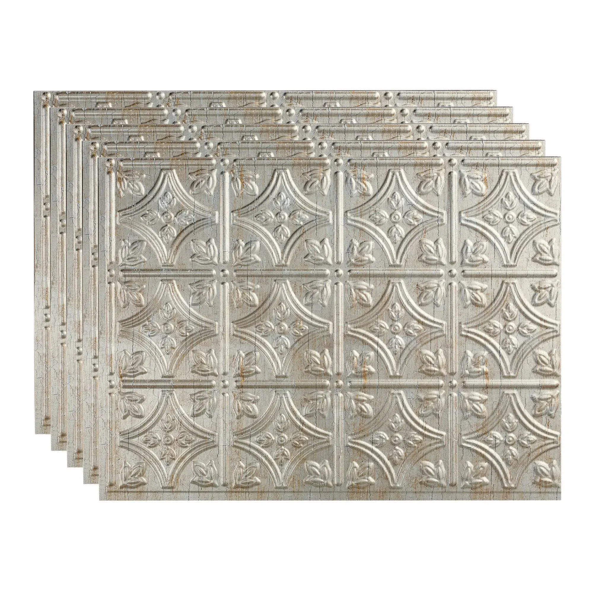 FASÄDE Traditional Style/Pattern 1 Decorative Vinyl 18in x 24in Backsplash Panel in Vintage Metal (5 Pack)