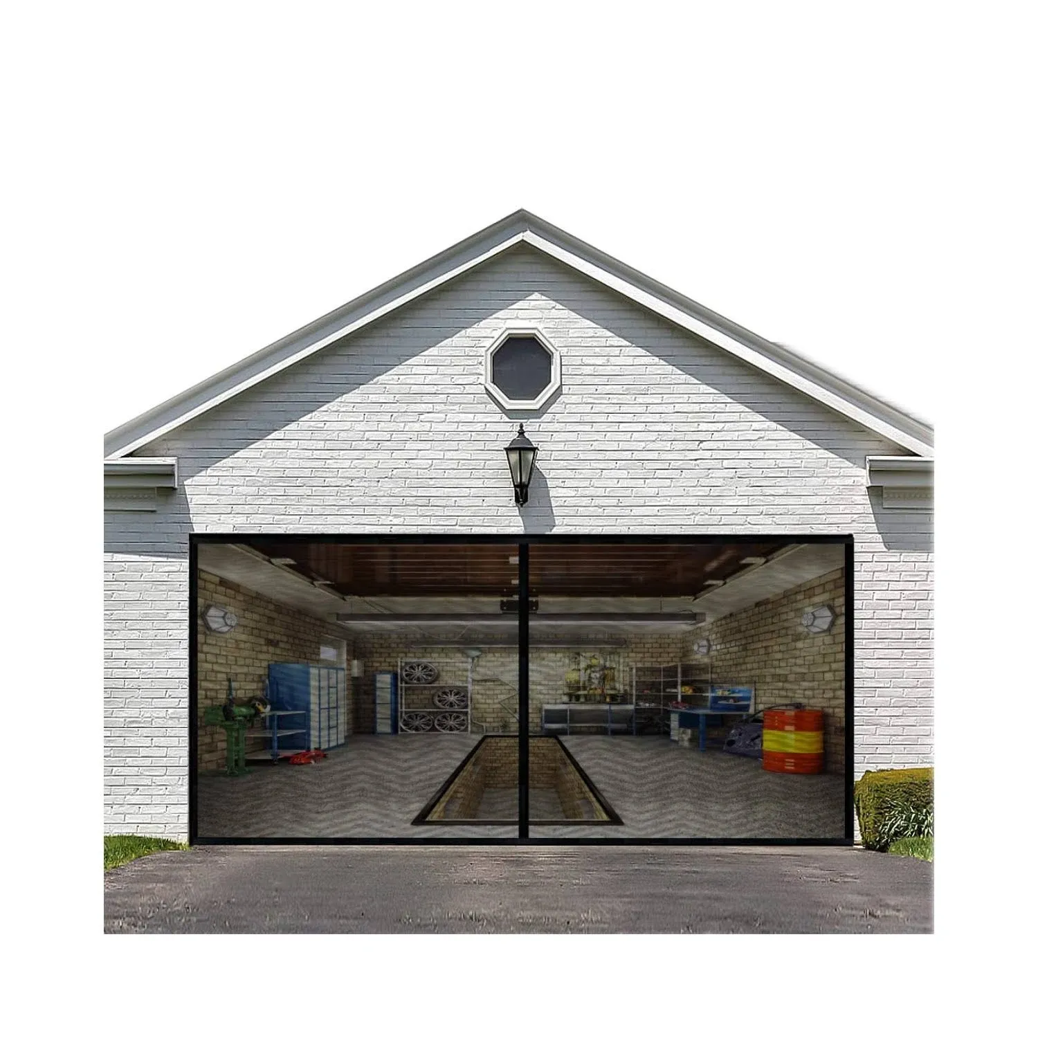 LIAMST Garage Door Screen 16x7FT for 2 Car Garage Doors, Reinforced Fiberglass Garage Screen, Magnetic Garage Screen Door