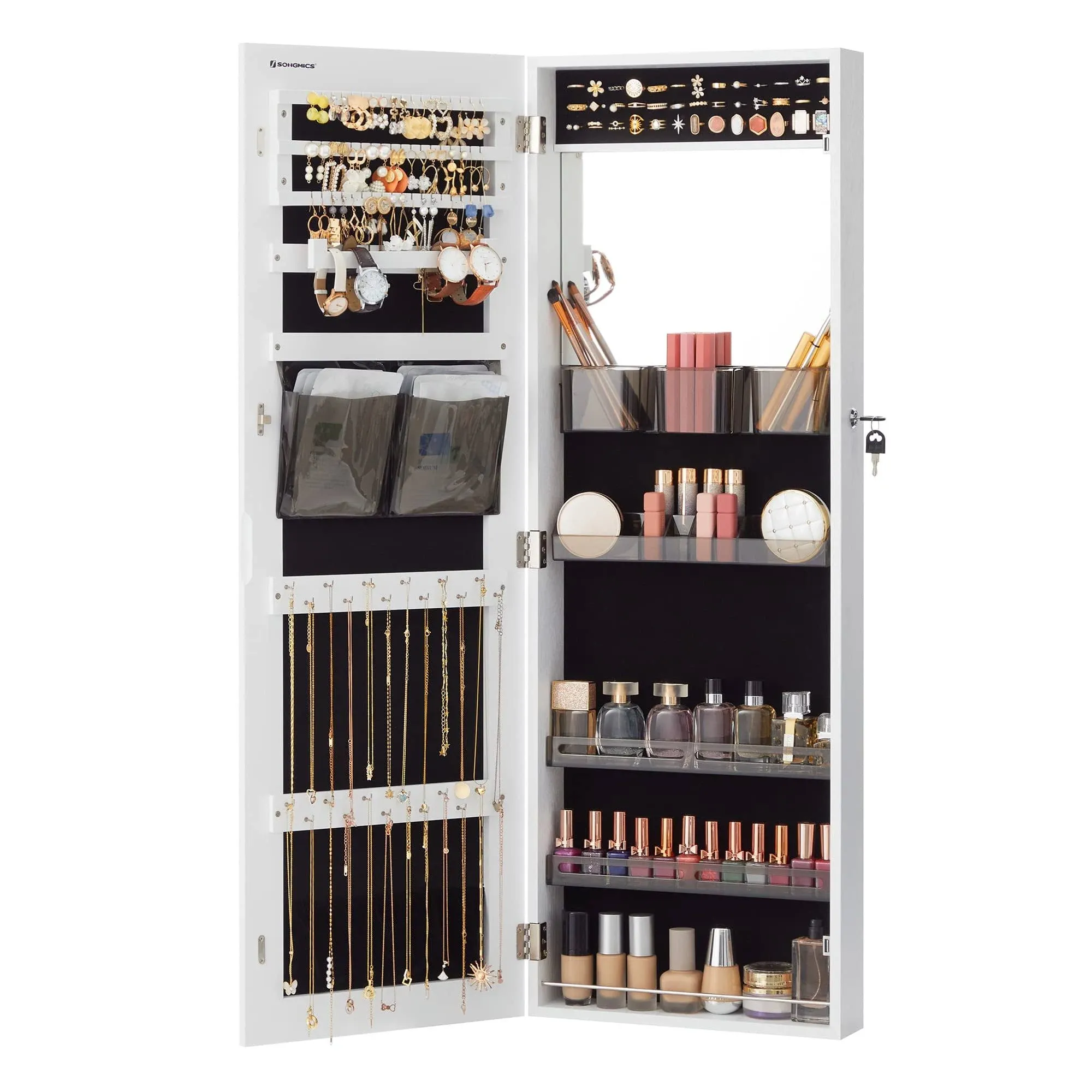 SONGMICS Jewelry Cabinet Armoire with Mirror Wall/Door Mount Storage Organizer ...