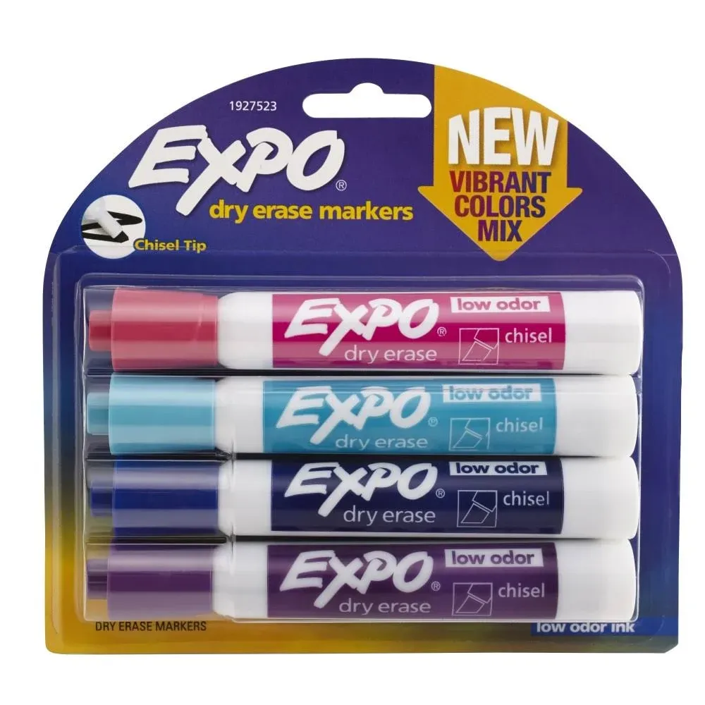 Expo Low-Odor Dry Erase Chisel Tip Markers, Vibrant Colors - 4 count