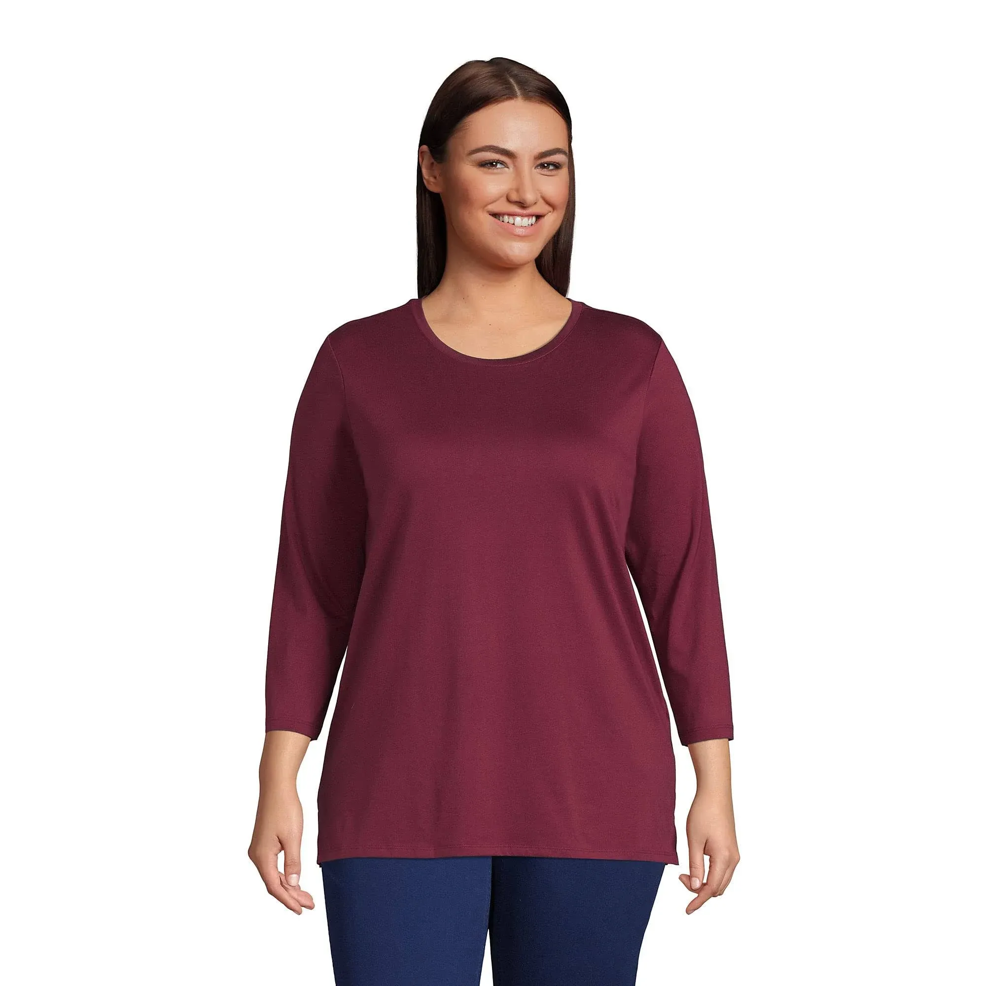 Lands' End Women's 3/4 Sleeve Supima Cotton Crewneck Tunic