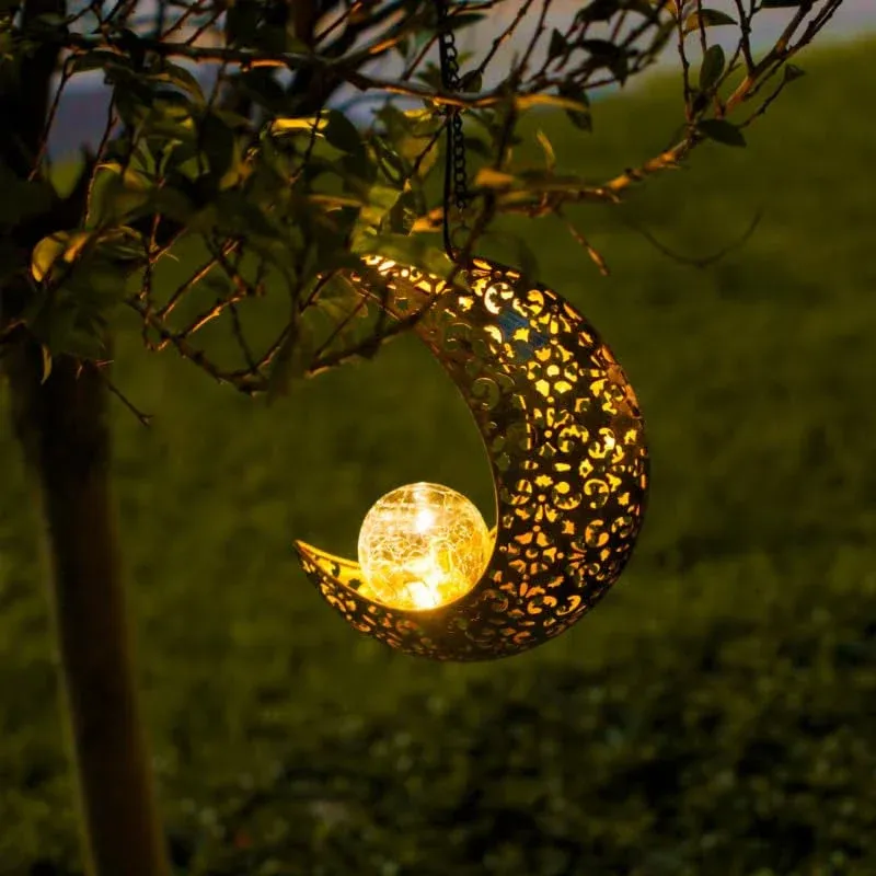 Hanging Solar Lights Outdoor Waterproof Garden Decor,Metal Decoration Moon Gifts for Yard Clearance Front Porch Lawn Driveway Patio Backyard Pathway Gardening Gift