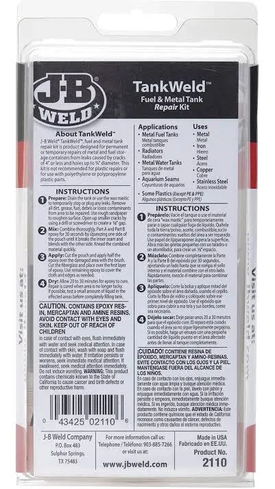 J B Weld 2110 Metal Fuel Tank Repair Kit