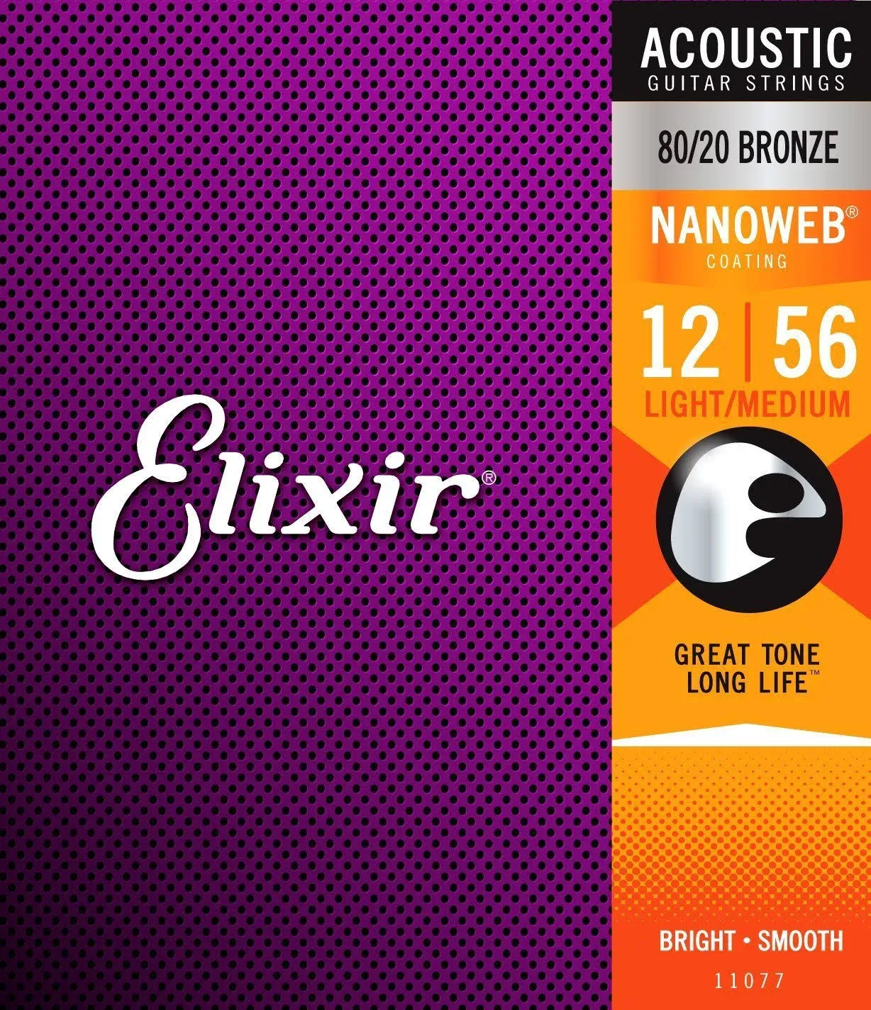 Elixir Strings 11077 Nanoweb 80/20 Acoustic Guitar Strings - .012-.056 Medium Light