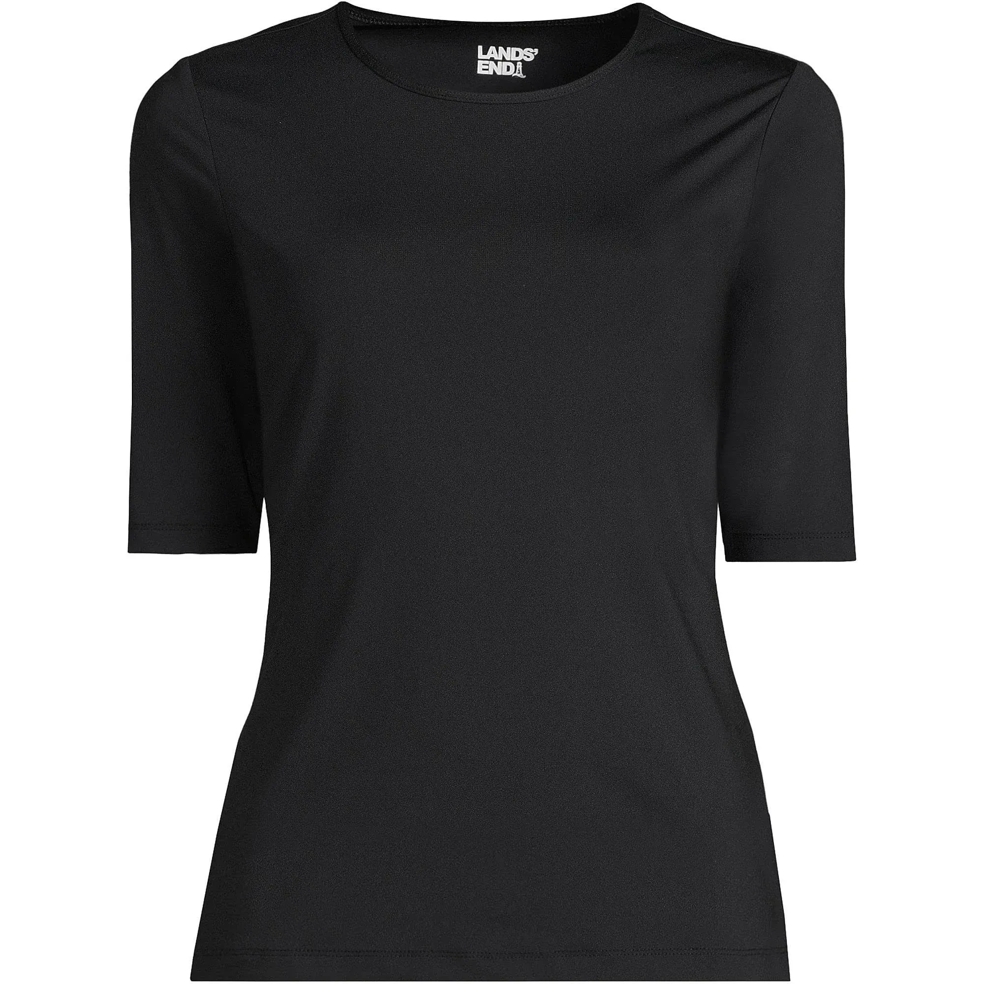 Lands' End Women's Elbow Sleeve Relaxed UPF 50 Rash Guard - Black