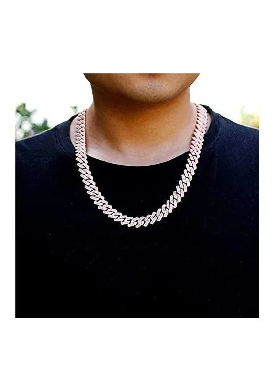 Saintda Cuban Link Chain for Men Women Iced Out Silver/Gold/Rose Gold Miami Cuban Necklace Bling Diamond Chain Hip Hop Jewelry with Gift Box