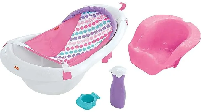 Fisher-Price 4-in-1 Sling 'N Seat, Baby Bath Tub for Newborn to Toddler, Summer Blossoms