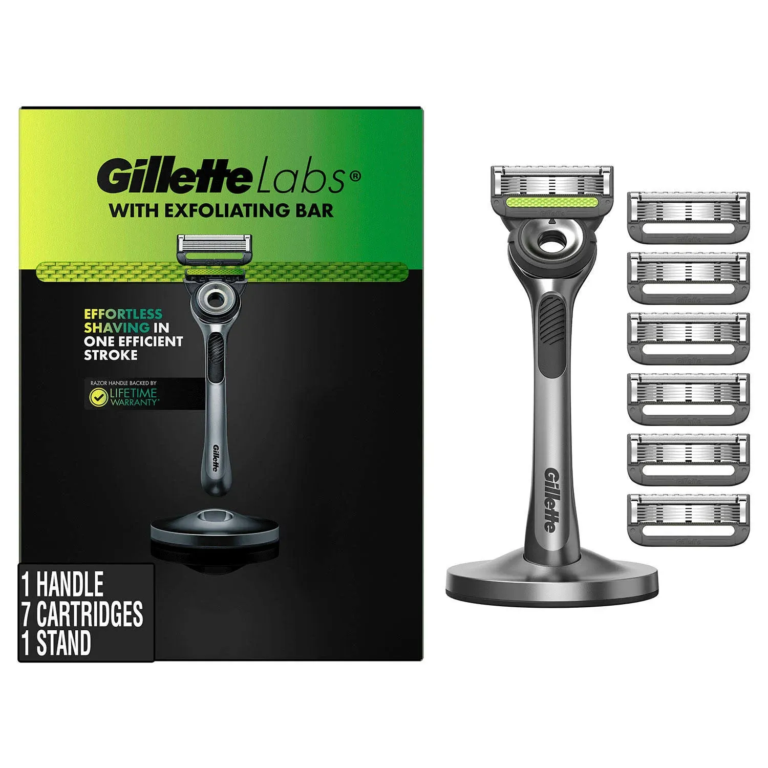 GilletteLabs - Men's Razor with Exfoliating Bar - 1 Handle, 7 Refills, 1 Premium Magnetic Stand