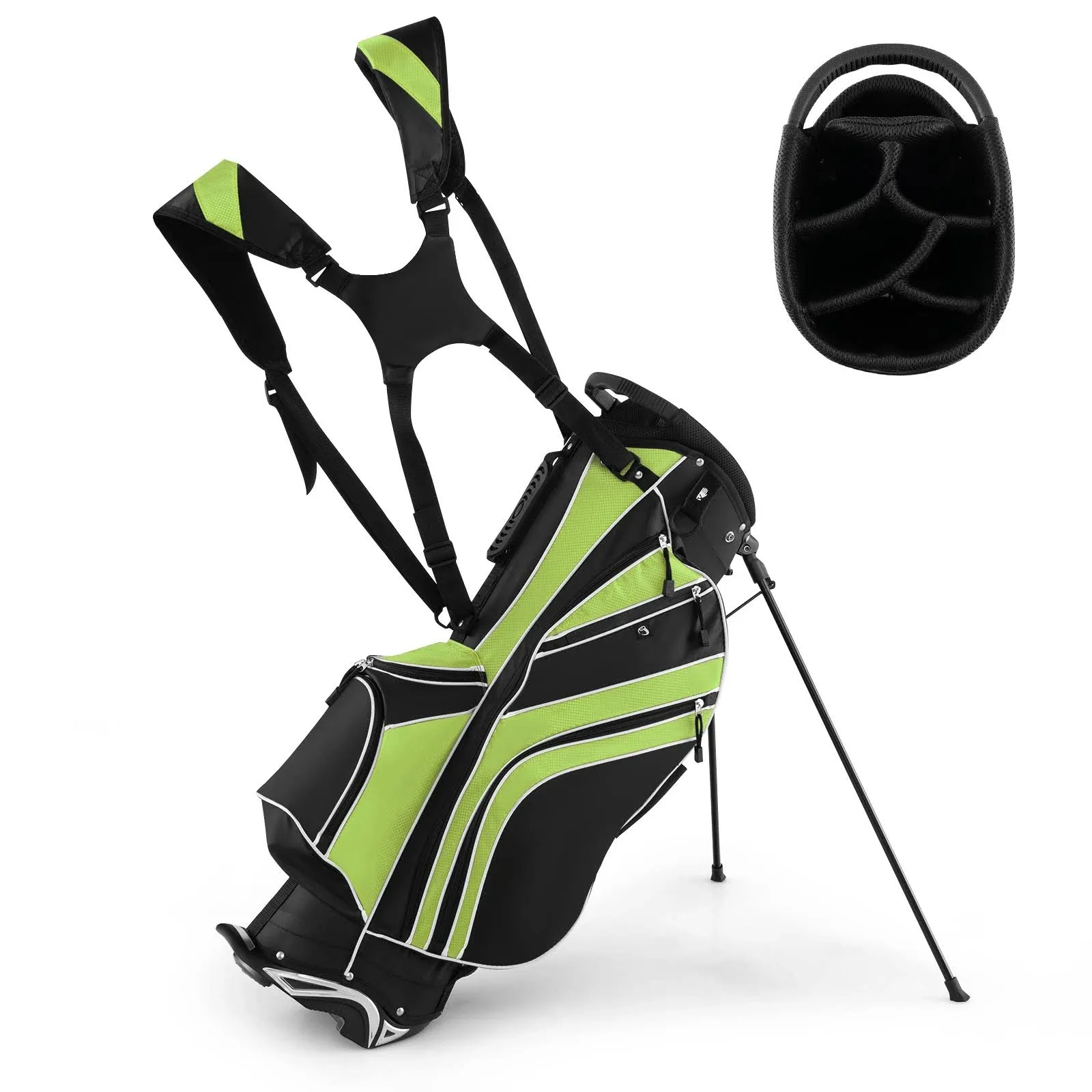 Golf Stand Cart Bag with 6 Way Divider Carry Pockets-Green