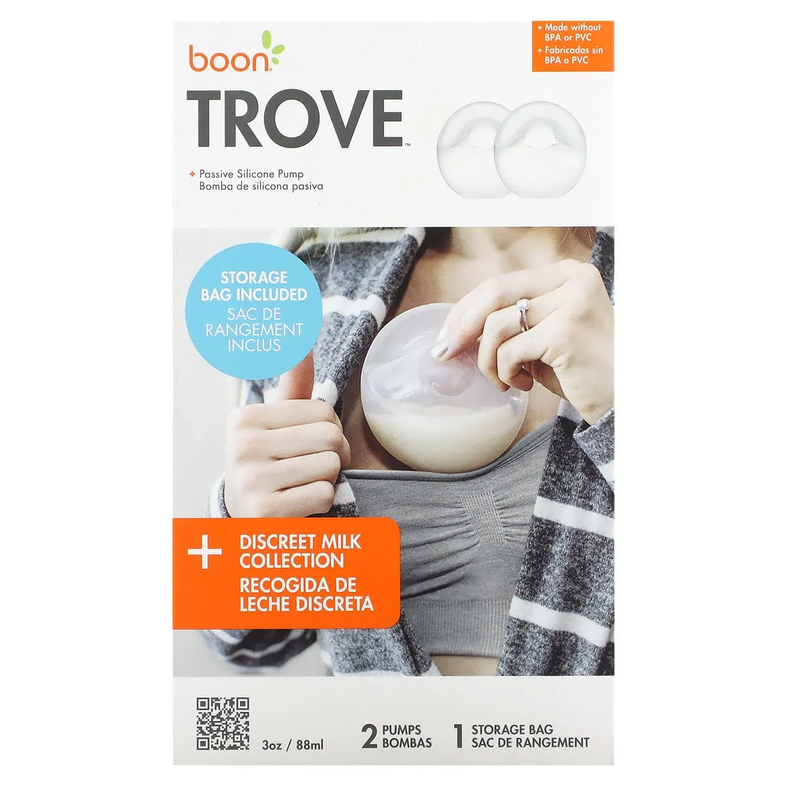 Boon TROVE Silicone Manual Breast Pump with Travel Pouch - Hands Free Breast Pump - Passive Breast Milk Collector Shell for Newborns - Breastfeeding Essentials - 2 Count Clear B11531