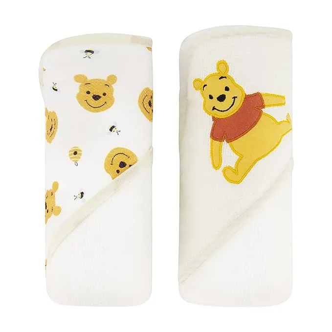 Disney Cudlie Baby Winnie The Pooh 2 Pack Rolled/Carded Hooded Towels in Sweet Life Print, 1 Count