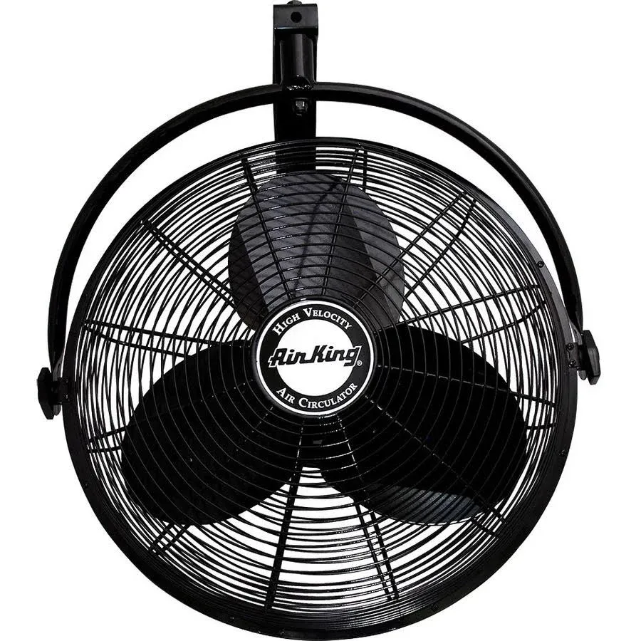 "Air King - 9020 - Air King 9020 - 20'' 1/6 HP Wall Mount Fan - 20'' Diameter - 3 Speed - Adjustable Tilt Head - 29.5'' Height x 16.5'' Width - Steel Blade, Steel Guard, Steel Mount - Black"