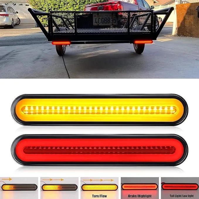 2 Pack 9" LED Trailer Tail Light Bar + Brake Stop +Turn Signal Lights Assembly Identification Red & Amber Sequential Strip Light Waterproof for Trailer Truck Pickup SUV RV 12V-24V