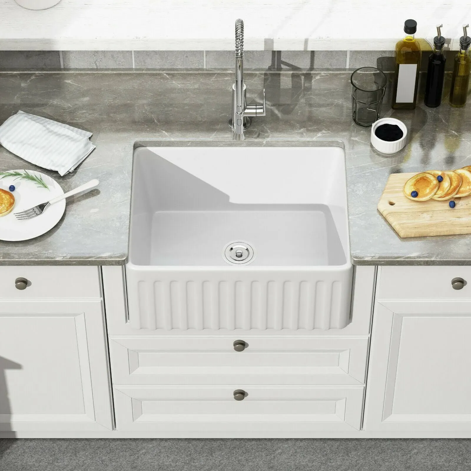 DeerValley DV-1K022 Perch 24" L x 17" W Ceramic White Farmhouse Kitchen Sink ...