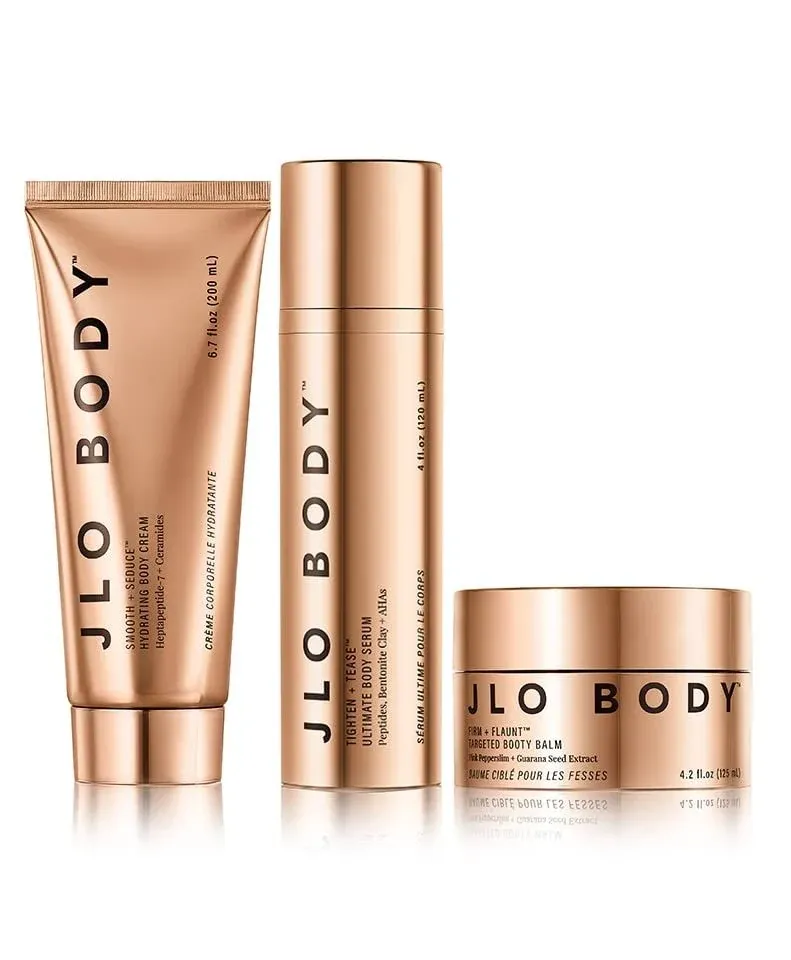 JLO BEAUTY The Ultimate Body Trio | Includes 4.2 fl oz Booty Balm, 4 fl oz Body Serum & 6.7 fl oz Body Cream | Brightens, & Firms for Smooth Skin