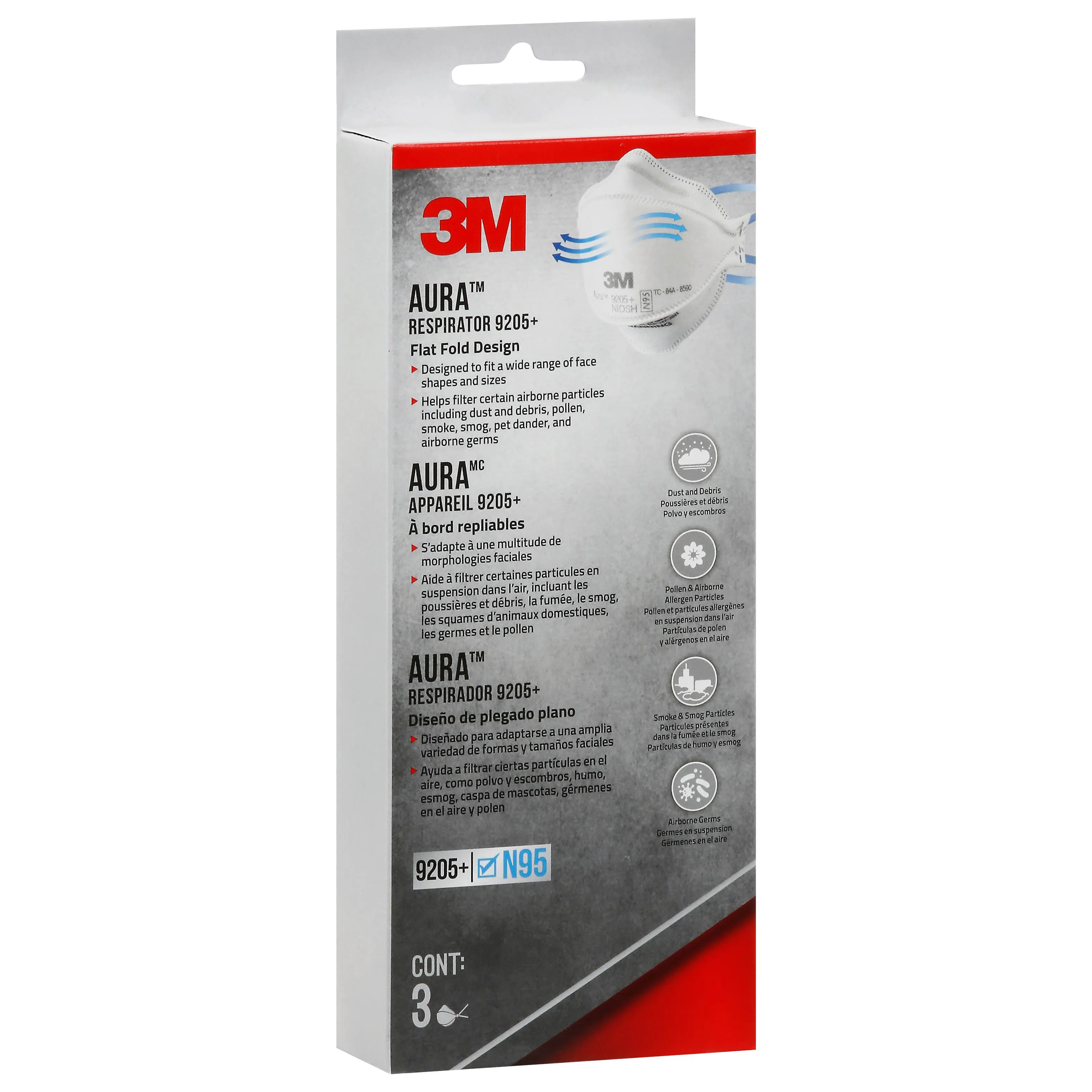 3M Aura Particulate Respirator 9205+ N95, 3-Pack