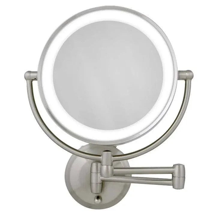 Zadro LED Wall Mounted Makeup Mirror w/ Magnification & Extendable Arm - 5x/1x - Satin Nickel