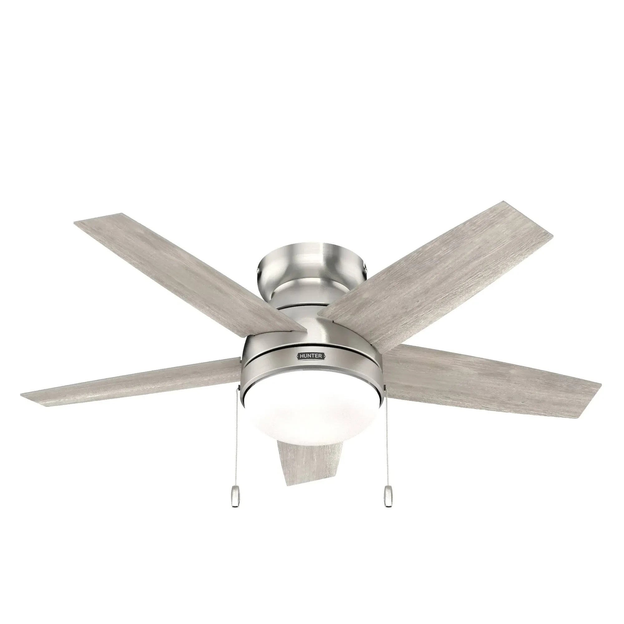 Hunter Alexander 44-in Brushed Nickel LED Indoor Flush Mount Ceiling Fan with Light (5-Blade) 51795