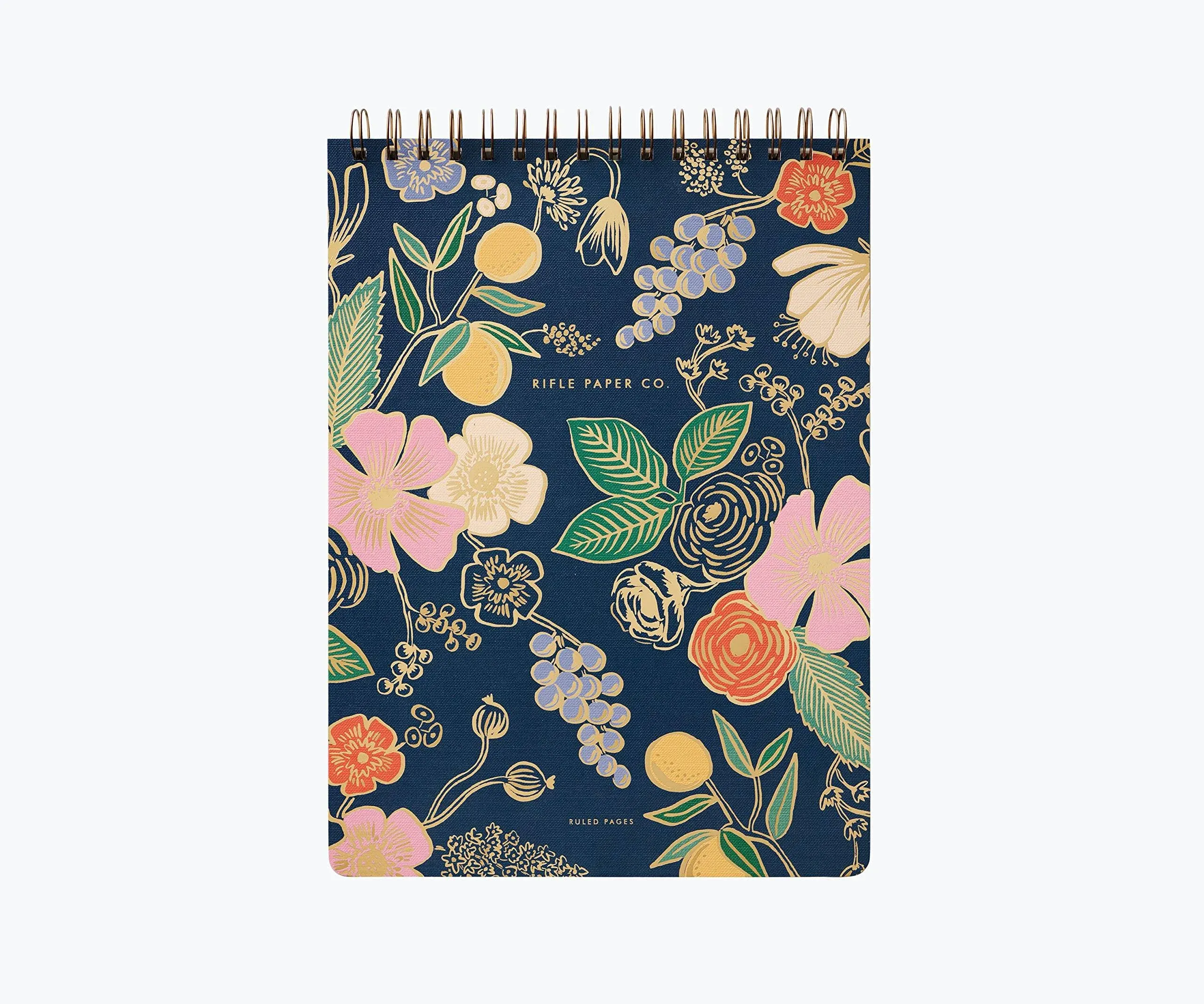 RIFLE PAPER CO. Colette Large Top Spiral Notebook | Textured Paper Soft Full Color Floral Cover with Metallic Gold Foil Accents, Double Spiral Binding, (White Text Paper Interior, 150 Ruled Pages)