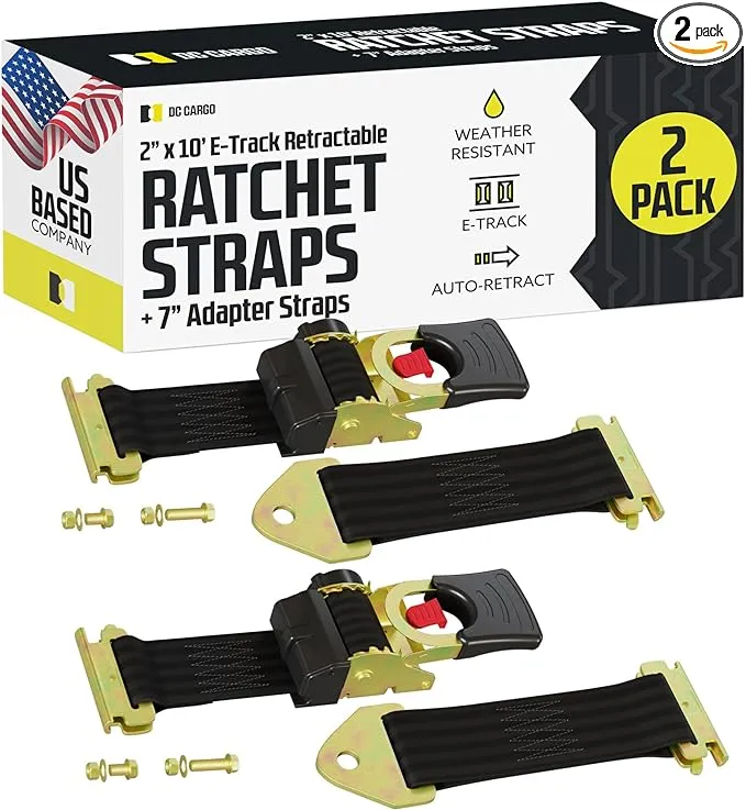 DC Cargo Transom Tie Down Strap 1&#034;x6&#039; Retractable Ratchet Strap w/ S-Hook 2-pack