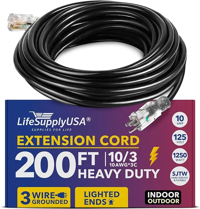 10 ft Power Extension Cord Outdoor &amp; Indoor Heavy Duty 10 Gauge/3 Prong SJTW ...