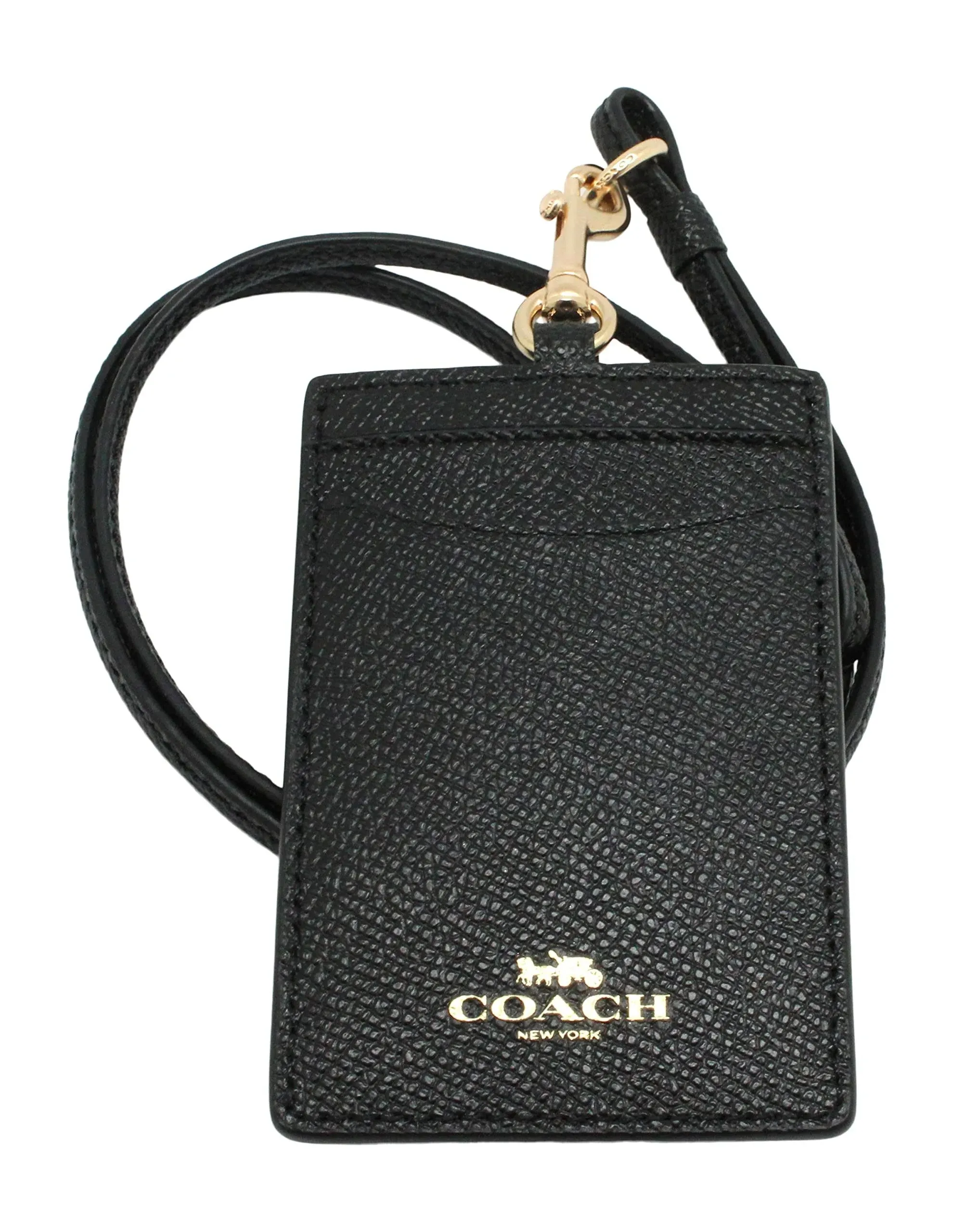 Coach ID Lanyard Signature Canvas Card Case Holder Black  Gold Tone 57311