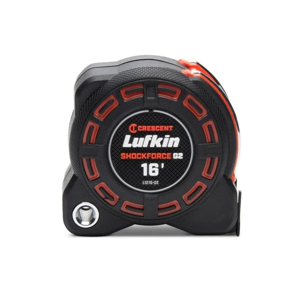 Lufkin 16-inch Shockforce G2 Tape Measure, L1216-02, Cylindrical Lock, Alloy Steel Blade and Case, 3x Blade Life, Diamond-Coated End Hook