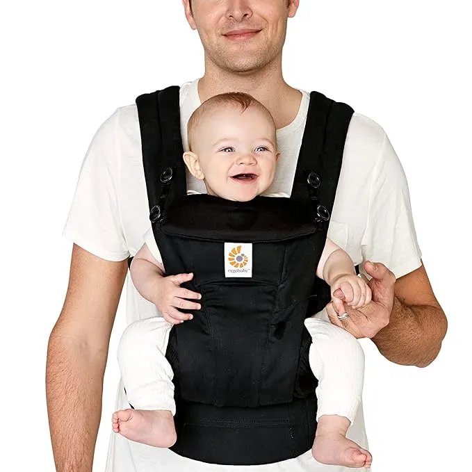 Ergobaby All Carry Positions SoftTouch Cotton Baby Carrier with Enhanced Lumbar Support (7-45 lb), Omni Dream, Onyx Black