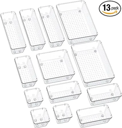 Smartake 13-Piece Drawer Organizers with Non-Slip Silicone Pads 5-Size Desk Drawer Organizer Trays Storage Tray for Makeup