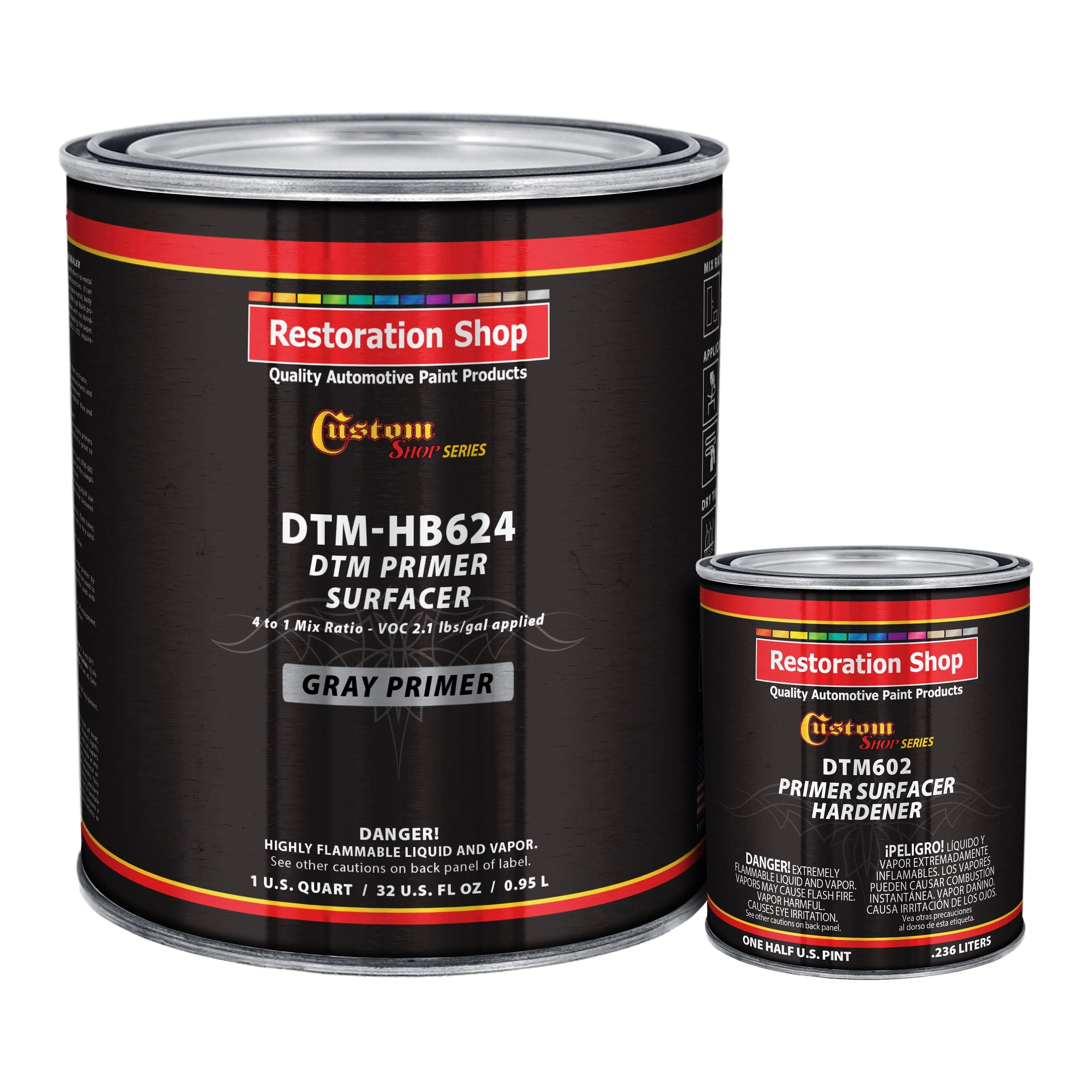 Custom Shop Gray DTM High Build Urethane Primer Surfacer (Direct to Metal) 2.1 Voc, 1-1/4 Quart Kit - Fast Dry High-Performance Primer - Automotive