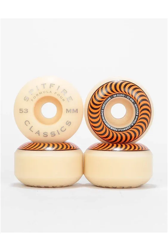 Spitfire Wheels Formula Four Classic Swirl White w/ Orange Skateboard Wheels - 53mm 99a (Set of 4)