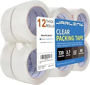 JARLINK Clear Packing Tape (12 Rolls), Heavy Duty Packaging Tape for Shipping Packaging Moving Sealing, 2.7mil Thick, 1.88 inches Wide, 60 Yards Per Roll, 720 Total Yards