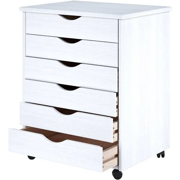 Adeptus Original Roll Cart, Solid Wood, 6 Drawer Extra Wide Drawers Roll Carts, White