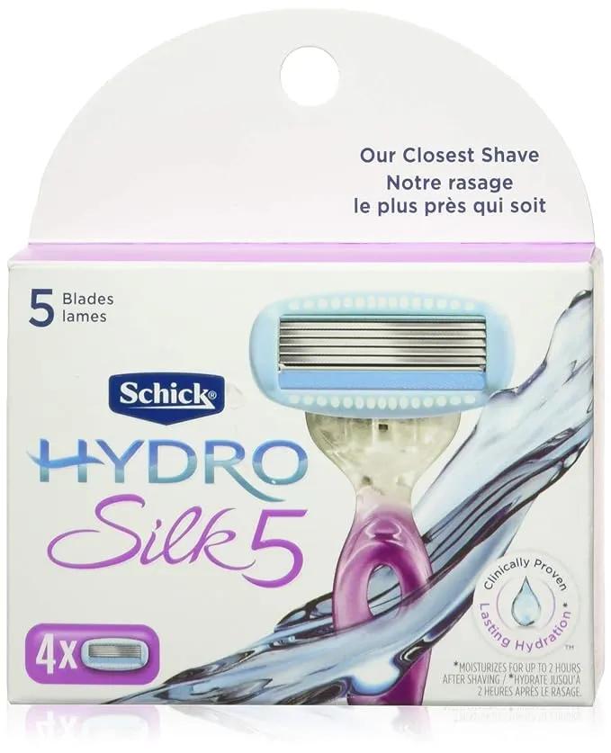 Schick Hydro Silk 5-Blade Women's Razor Blade Cartridge Refills, 4 Ct, Hydrates & Protects From Irritation, With Shea Butter