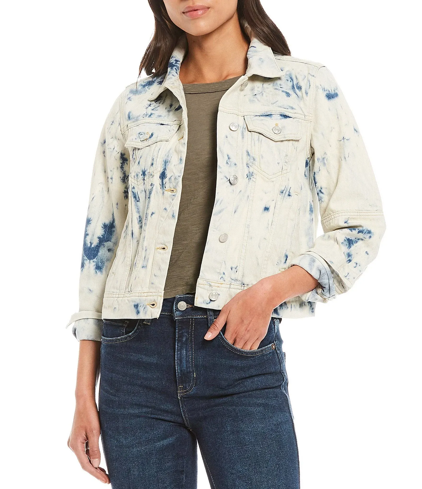 Free People Rumors Denim Jacket Jones Tie Dye Blue Size Large