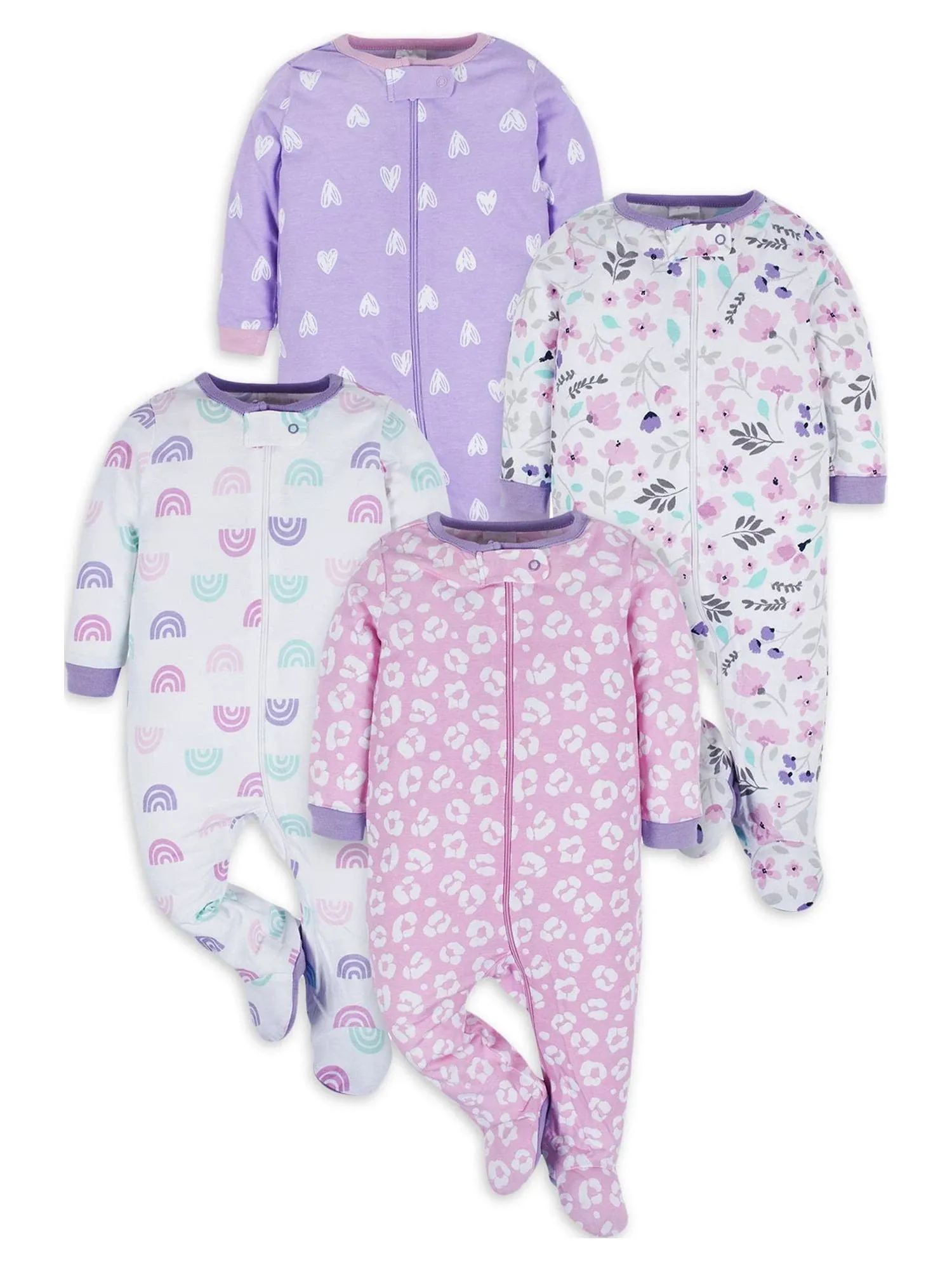 Gerber Baby Girl Sleep 'n Play Footed Pajamas, 4-Pack