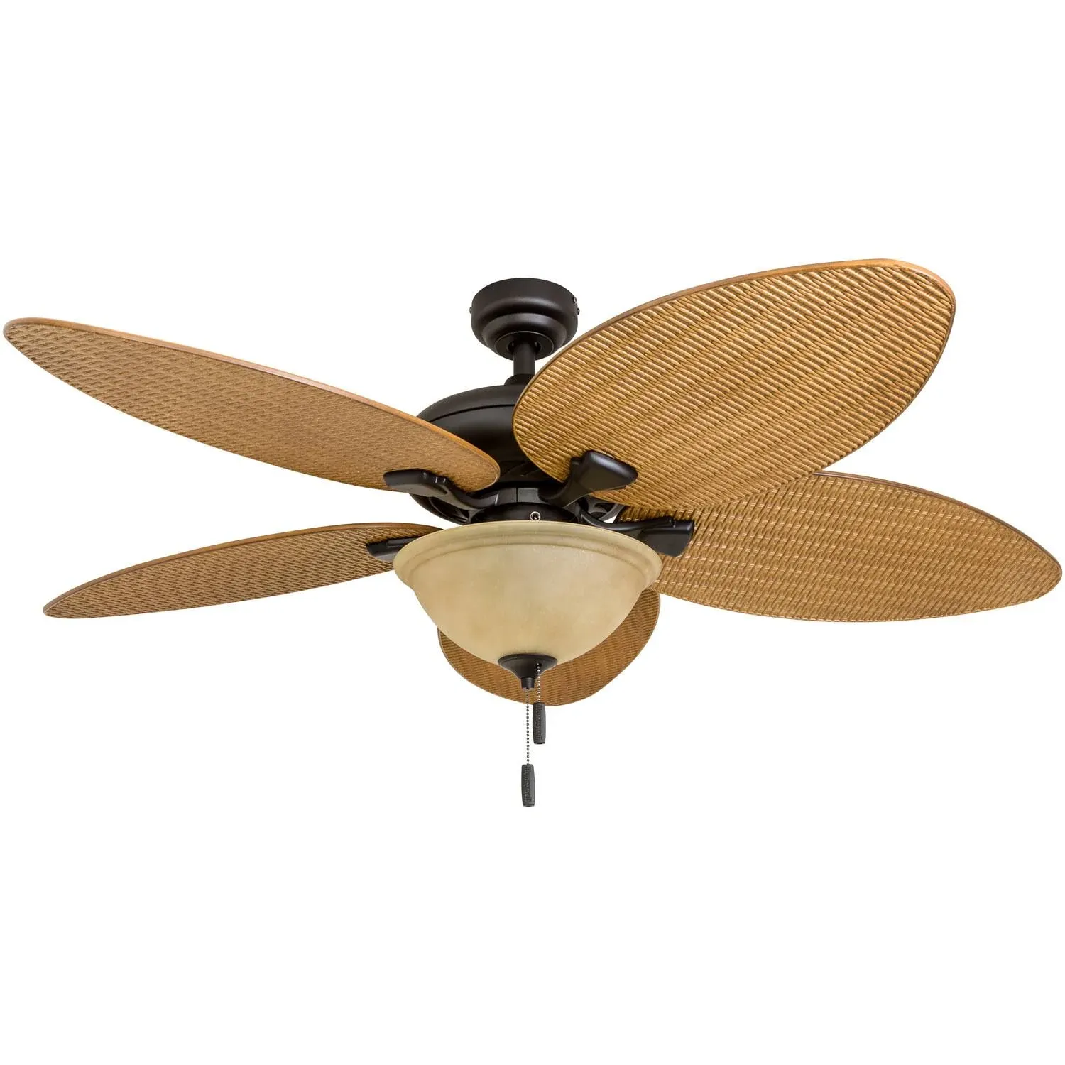 Honeywell Ceiling Fans Palm Island, 52 Inch Tropical Indoor Outdoor Ceiling Fan with Light, Pull Chain, Three Mounting Options, 5 Palm Leaf Blades, Reversible Motor - 50203-01 (Bronze)