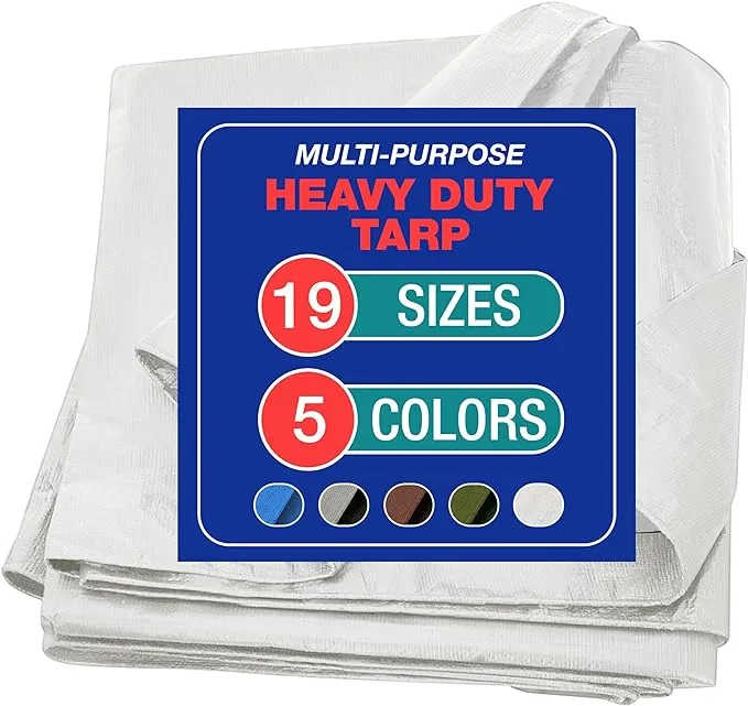 White Tarp Cover Heavy Duty Thick Material, Waterproof, Great for Tarpaulin Canopy Tent, Boat, RV Or Pool Cover (Heavy Duty Poly Tarp White)