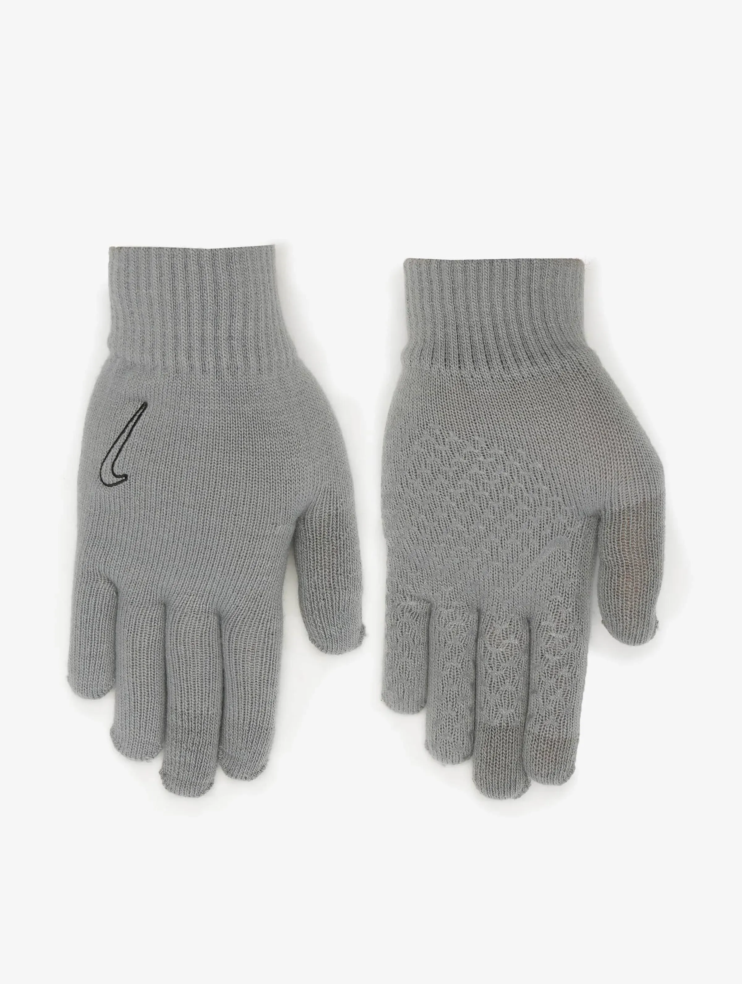 Nike Unisex S-M Gray Knit Grip Gloves Touch Screen Silicone Grip Warm Knit Glove