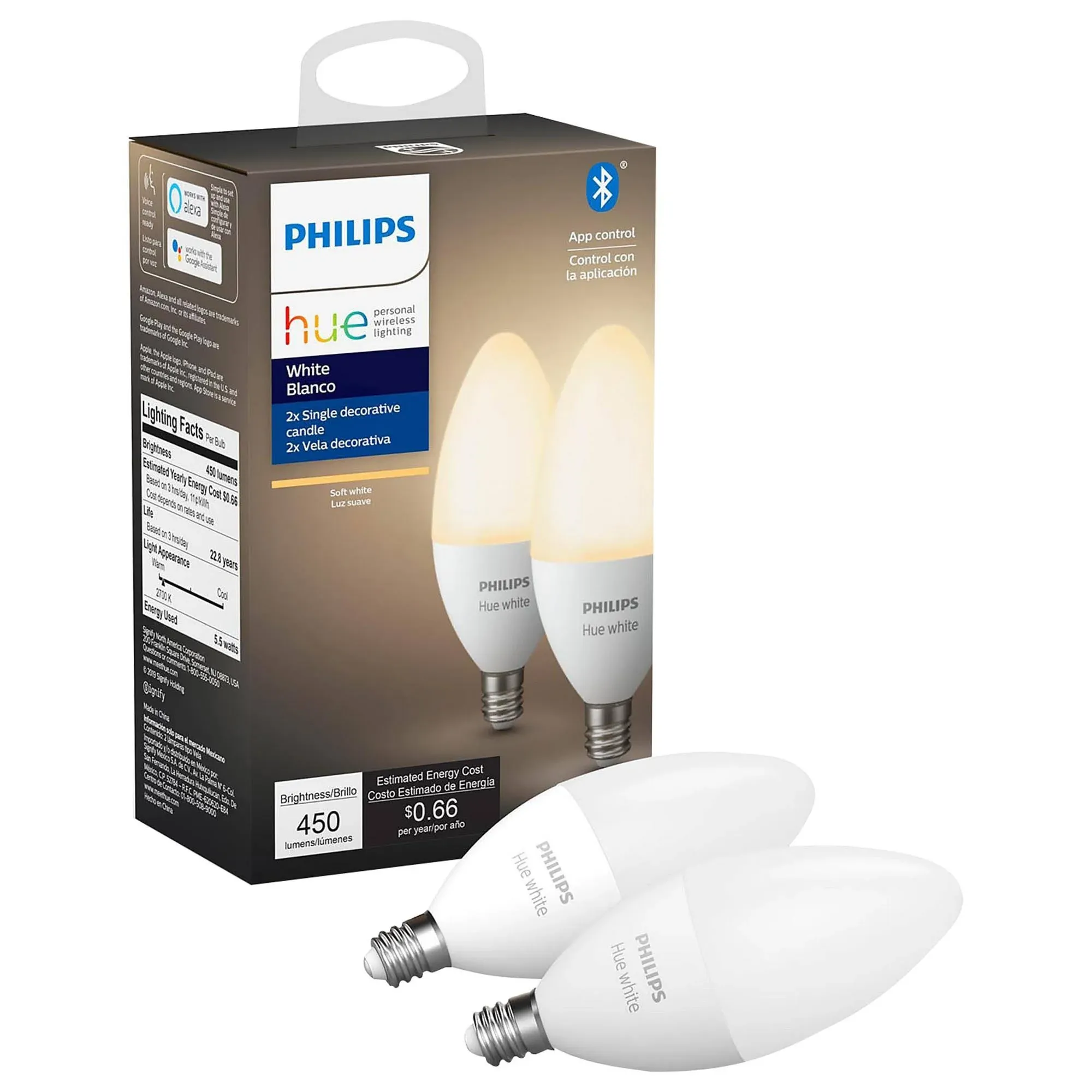 Philips Hue E12 40W White Light Bulb, 548289 - 2 Pack