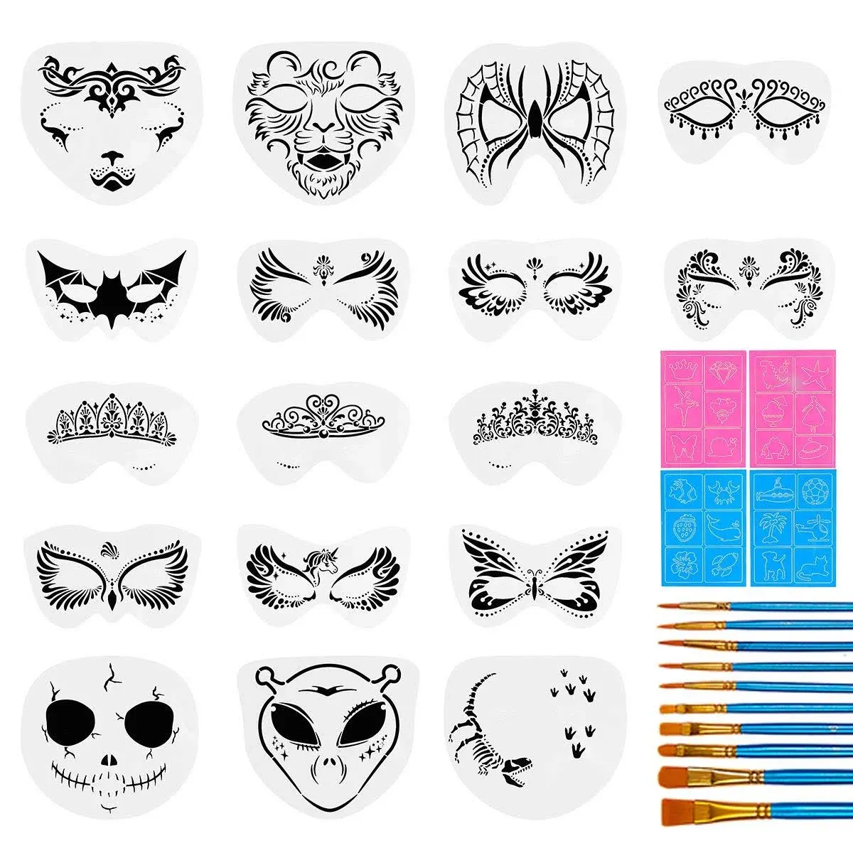 Wishop 31 Pieces Face Stencils Kit, 17 Reusable Large Face Paint Stencils, 4 ...