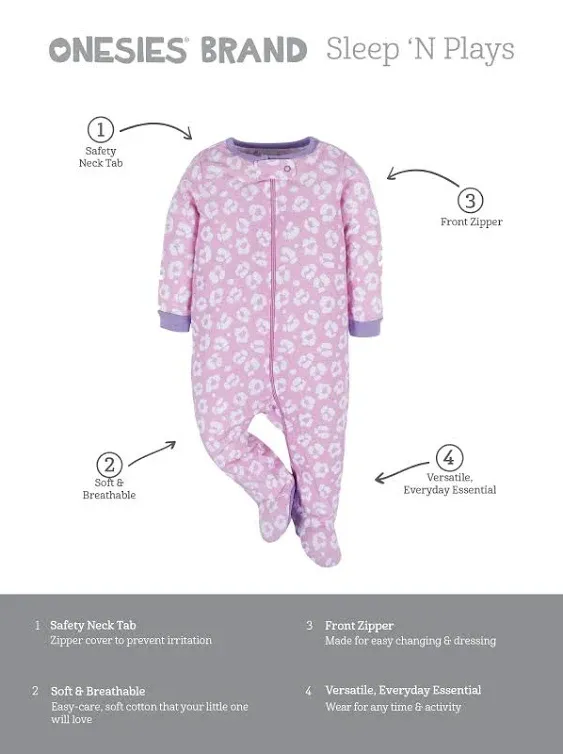 Onesies Brand baby-girls 4-pack Sleep 'N Play Footies Multi Pack