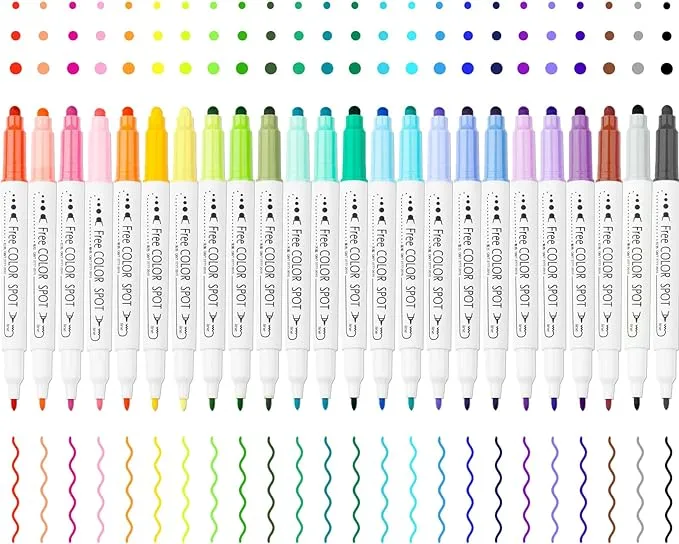 NiArt Dual Tip DOT Marker Pens - 24 Vibrant Colors with Fine Fiber and Round DOT Tips for Art, Coloring, Journaling, Hand Lettering, Sketching, Anime, Illustrating, Technical Drawing and More