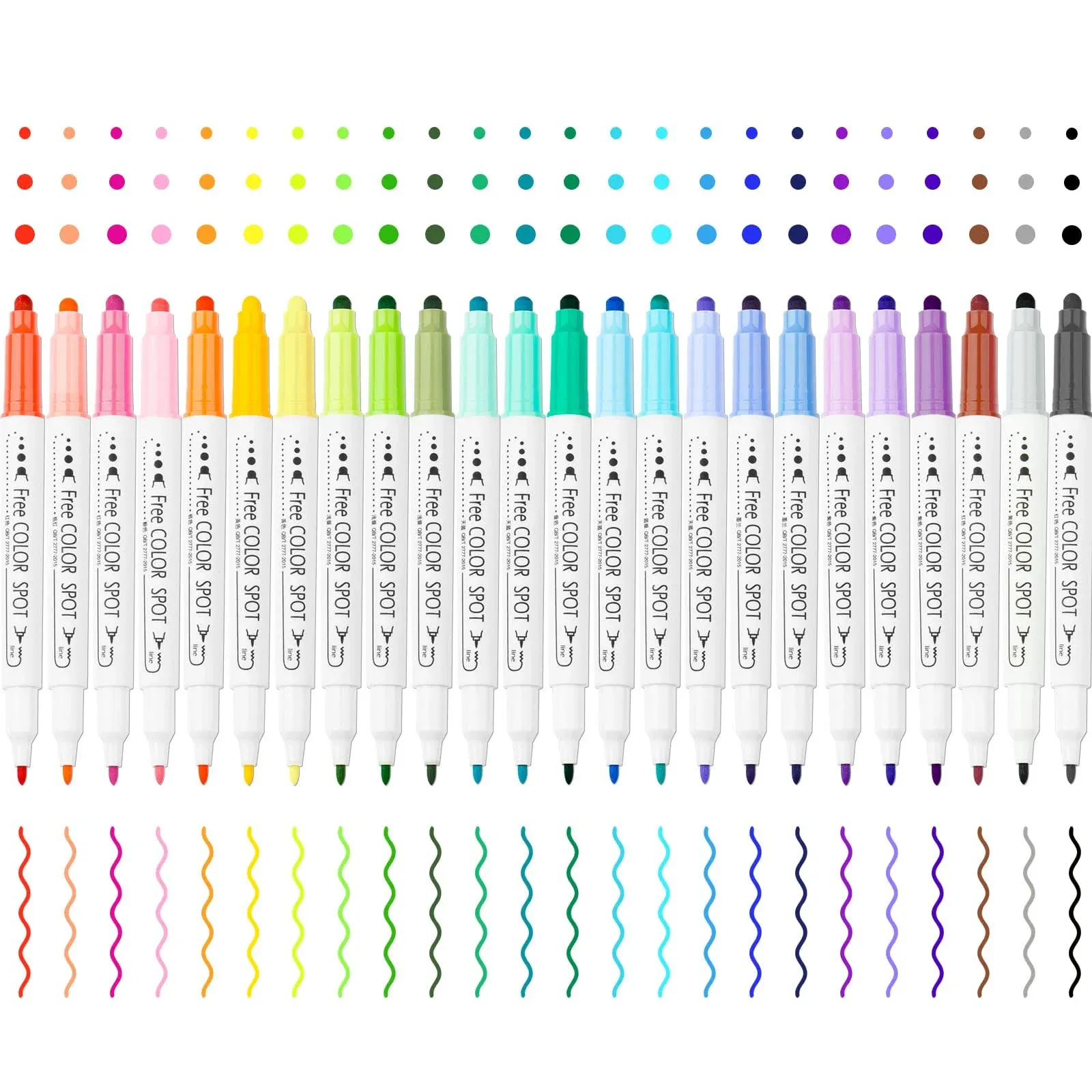 Dual Tip DOT Marker Pens 24 Colors Round DOT Fiber Fine Tip for Art Coloring