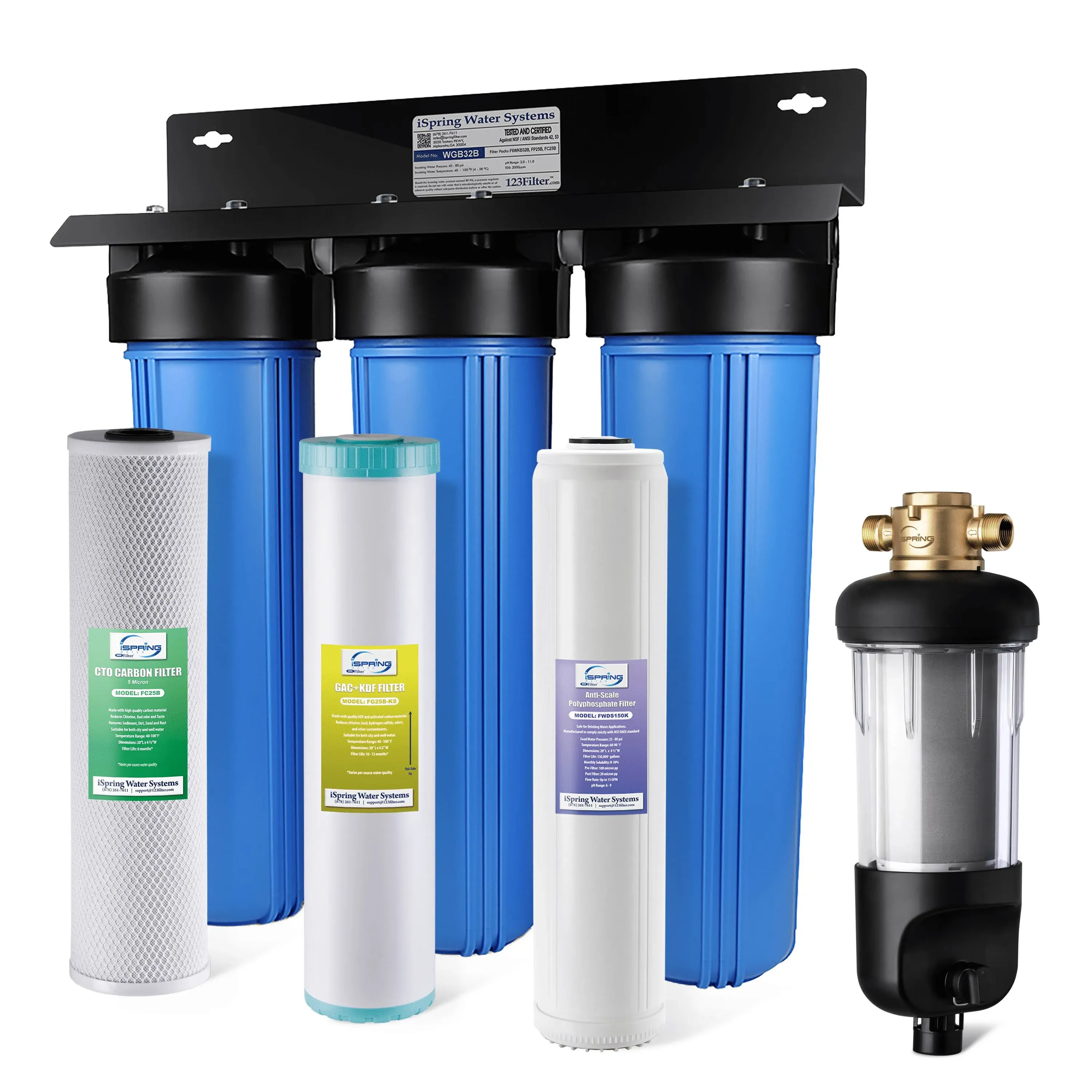 iSpring Whole House Water Filter System w/ Jumbo-Sized Spin Down Sediment Filter ...