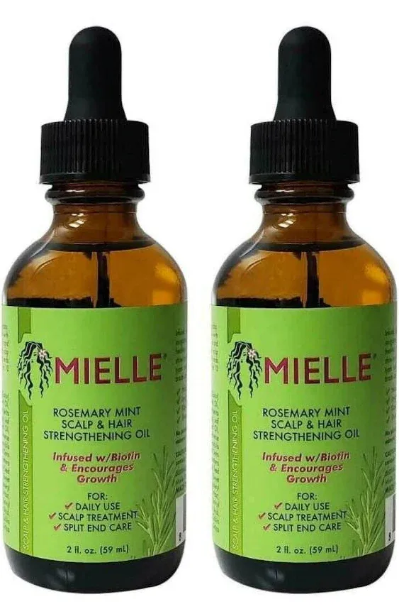 Mielle Organics Hair Products Aceite para el crecimiento del cabello de menta y romero de 2 onzas, (paquete de 2), infundido con biotina para