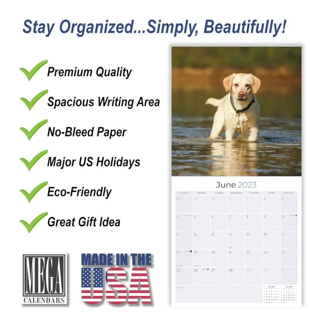 2024 2025 Labrador Yellow Calendar - Dog Breed Monthly Wall Calendar - 12 x 24 Open - Thick No-Bleed Paper - Giftable - Academic Teacher's Planner Calendar Organizing & Planning - Made in USA