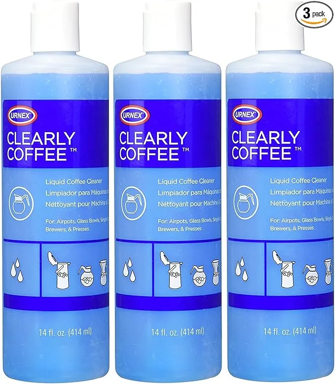 Urnex Clearly Coffee Pot Cleaner - 3 Pack - Made in The USA - French Press Liquid Cleaner for Glass Bowls Airpots Satellite