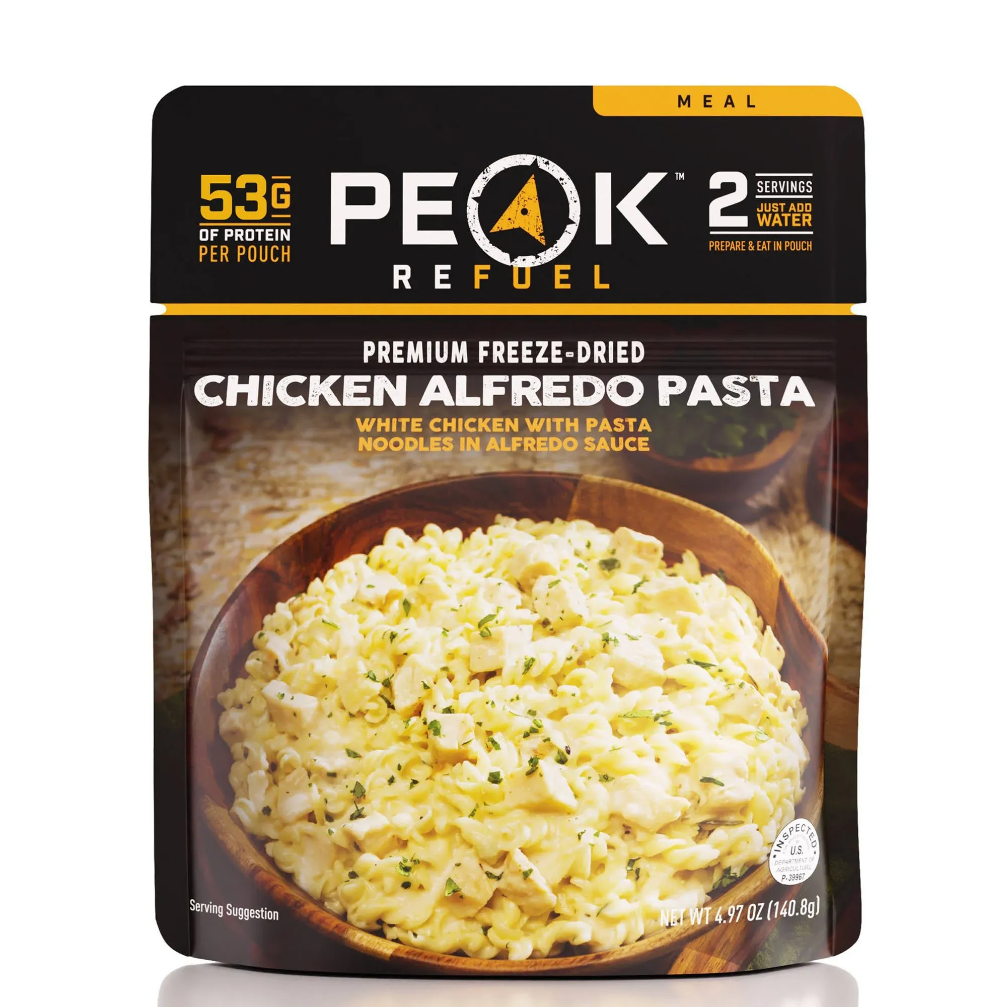 Peak Refuel Chicken Alfredo Pasta | 53g Protein | 690 Calories | 100% Real Meat | Premium Freeze Dried Backpacking & Camping Food | 2 Servings | Ideal MRE Survival Meal